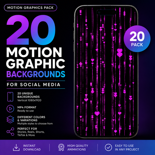 20 Motion Graphics Backgrounds for Social Media – Vertical 1080x1920 MP4 Pack